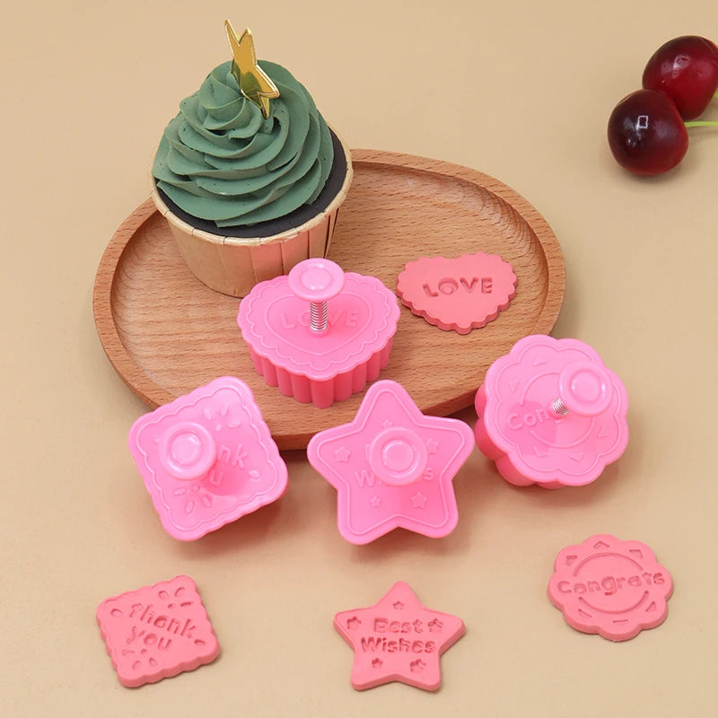 2024  4pcs/set Blessing Words Cookie Cutter Spring Baking Molds Diy Baking Hand Press Cookie Mold