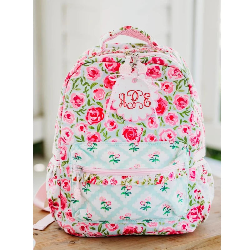 Monogrammed Toddler Nylon Backpack Personalized Flower Print Backpack  As Gifts for Kids