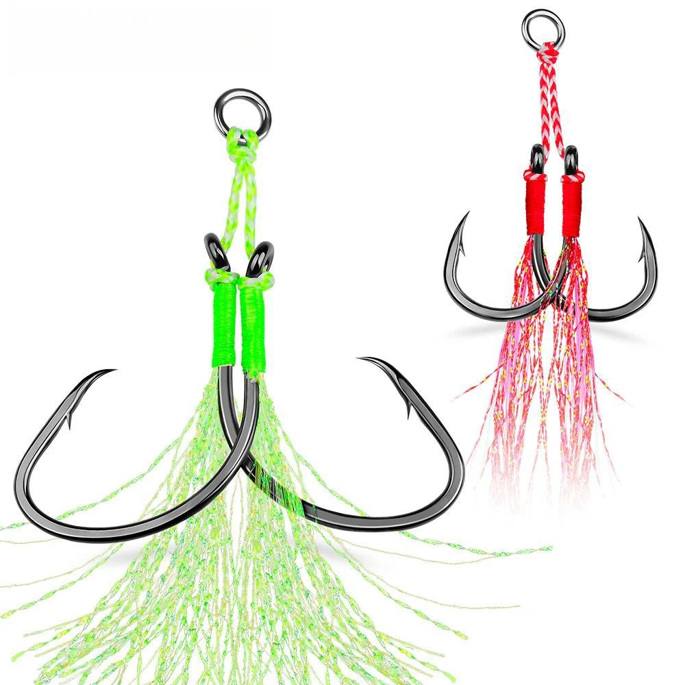 Hot Sell Jigging Hook High Carbon Steel Assist Hook with Solid Ring JigLure Double Feather Fishing Jig Lure Hook