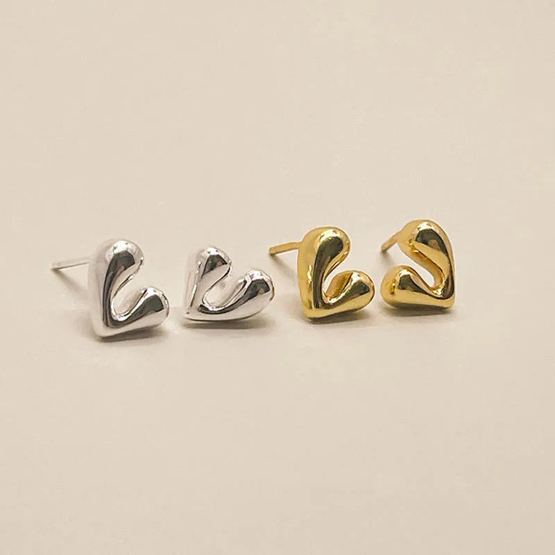 2024 New Fashion Silver Stud Earrings Jewelry Women Gold Plated Sterling Silver Casual Heart Earrings Piercing Jewelry Ladies