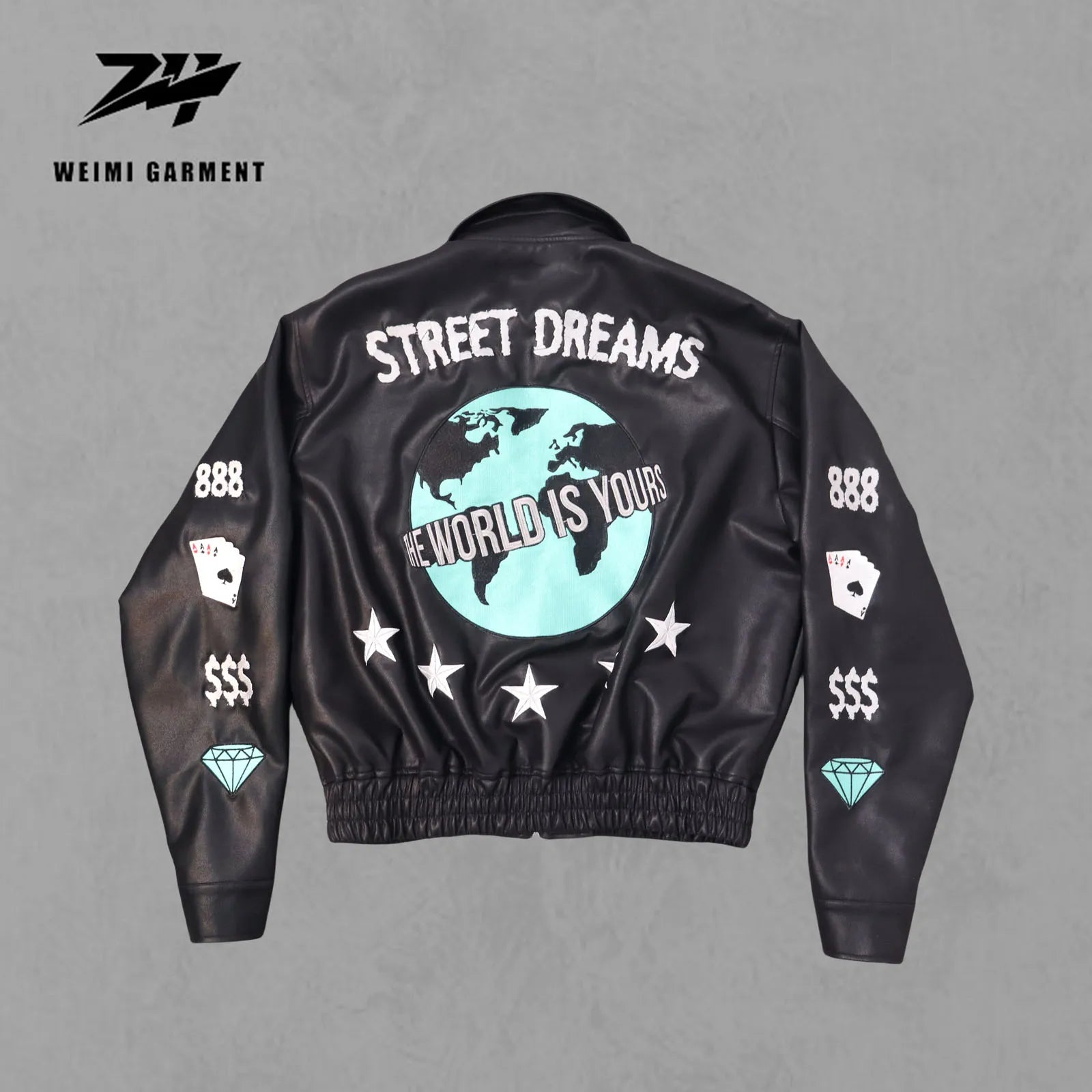 Custom Fashion Zip up Embroidery Logo  Streetwear Motorcycle Oversize Leather Jackets for Men