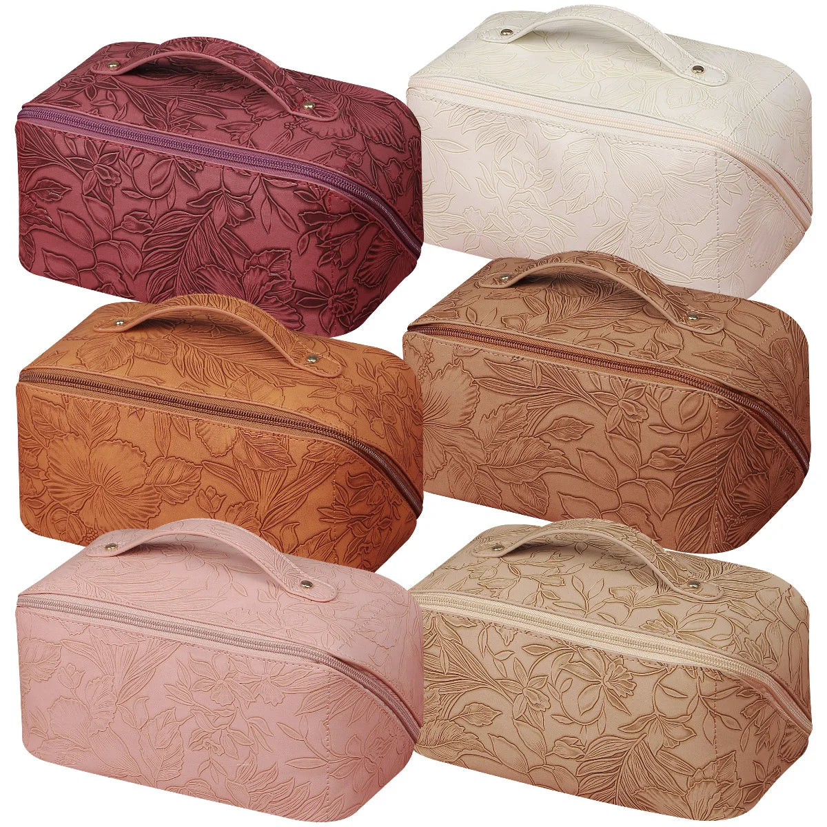 Factory in Stock Wholesale Custom Retro Cavity Cosmetic Bag PU Leather Large Capacity Multi -function Makeup Bag Washing Bag