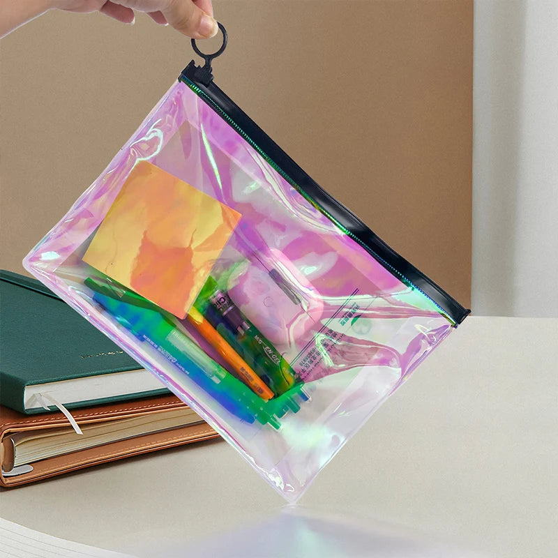 Luxury 24X17cm Label Cosmetic Bags Laser Pvc Plastic Pencil case With  Zipper Custom Holographic Laser Plastic Ziplock Bag