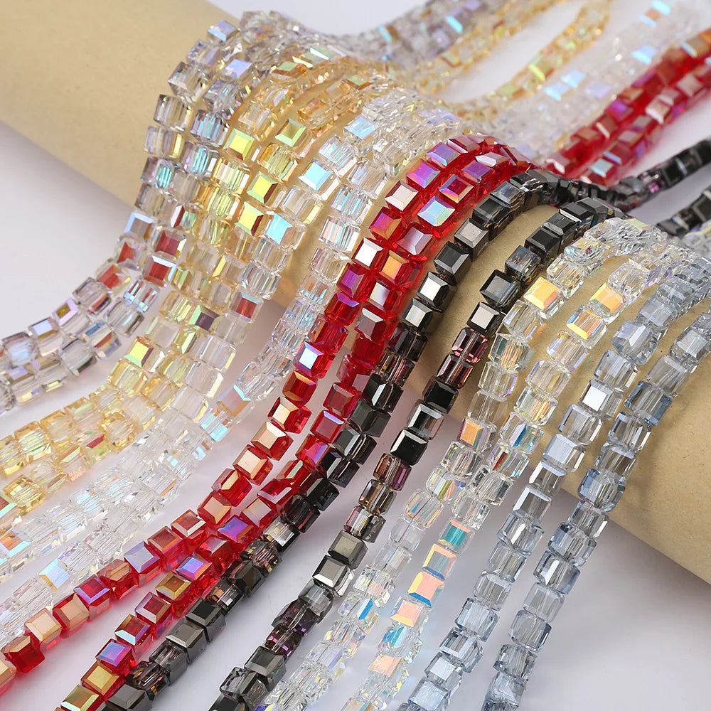 JC Crystal 2mm-4mm  Ab Transparent Colors Crystal Cube Beads for Jewelry Making Faceted rainbow Glass square Crystal Beads