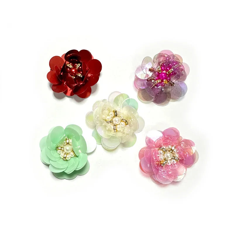 Handmade 4cm Sequin Floral Decorative Flowers for Dress Shoes Hats Accessories for Bags