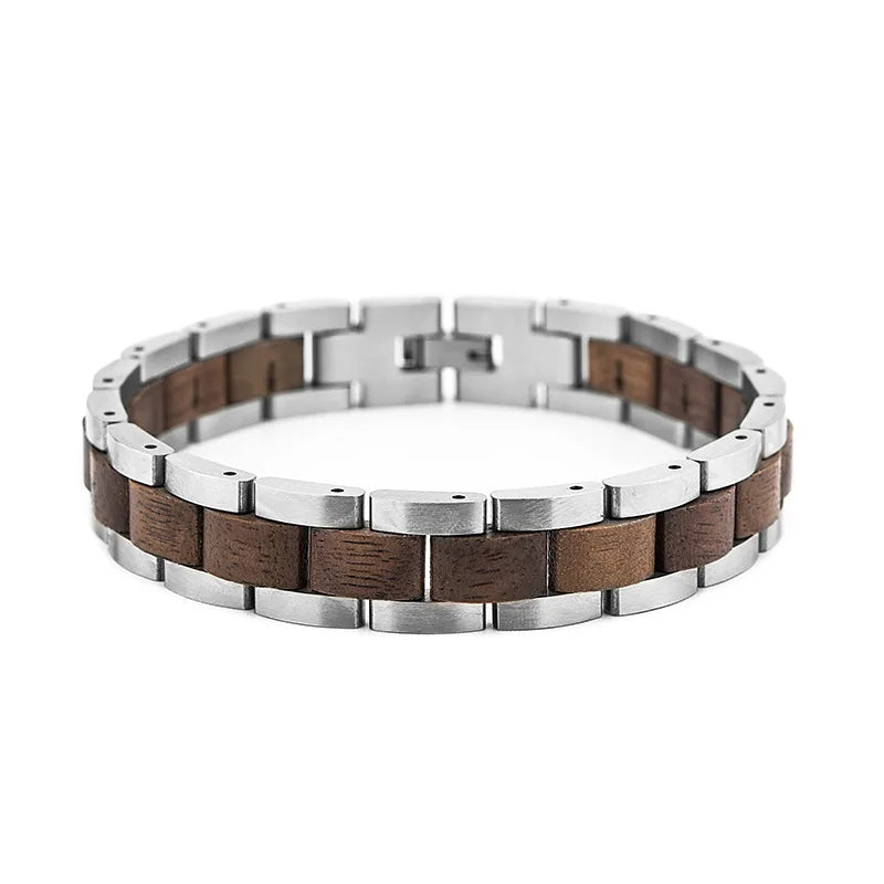 Best Gift for Him and Her Personality PUNK Unisex Jewelry  Solid Wood Hand String Wooden Titanium Steel Belt Bracelet for Man