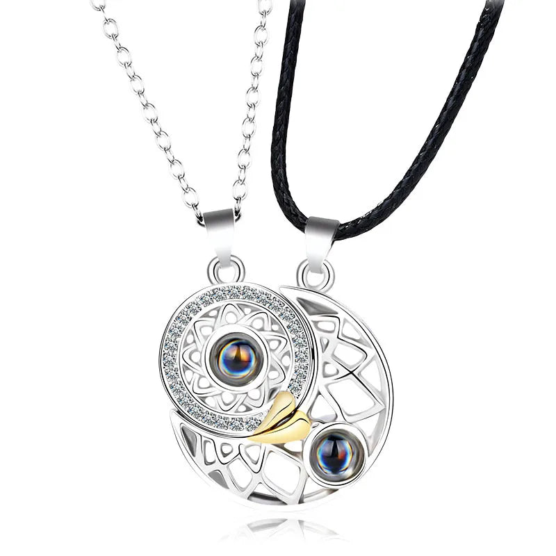 2 Pcs/Set Magnet Attract Each Other Couple Necklace Jewelry Choker Sun Moon Necklaces for Lovers Men Women Girls Boy Lady Gif