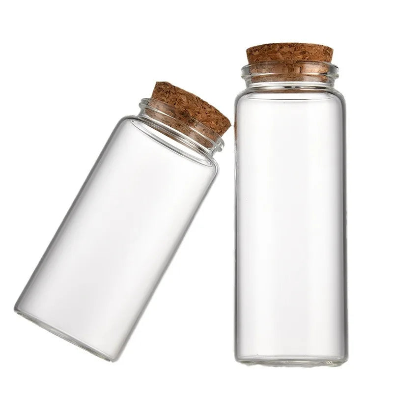 CSMD China Suppliers Wholesale Cheap Price Cork Lid Cloursed Transparent 50ml Drift Glasses Bottles for Candies Packing
