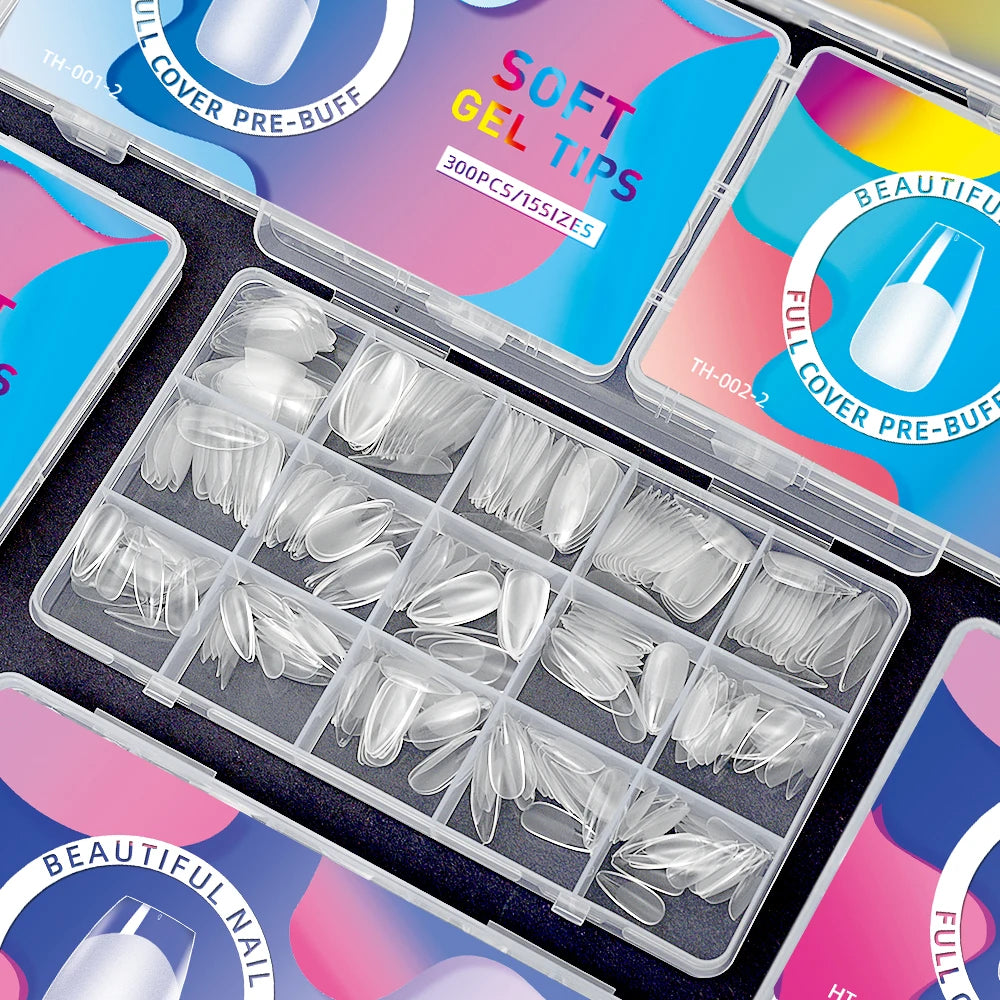 Ultra-Thin 3D French ABS Nail Patches Waterproof Short Square Half Cover Nail Salon Extensions Wearable Fake Nails for Finger