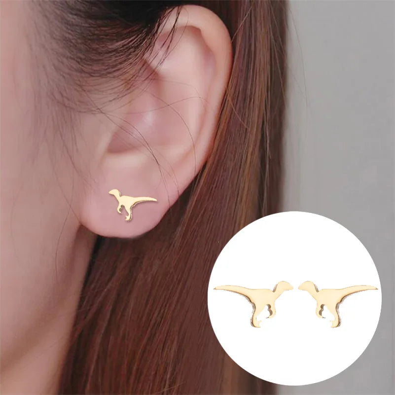 Europe America Summer Simple Animal Earrings Women Men Hypoallergenic 316L Stainless Steel Cute Dinosaur Stud Earrings for Ki