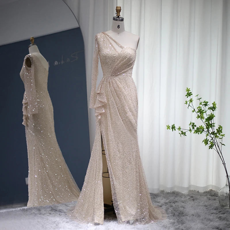 Jancember LSCZ30 2023 New Fasion Elegant Asymmetrical One Shoulder Mermaid Evening Party Dress
