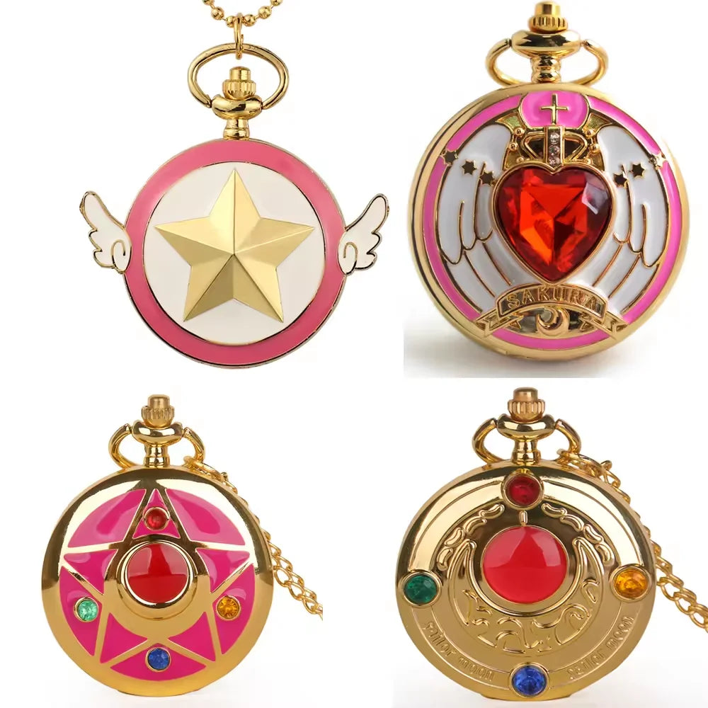 Popular Cute Cartoon Anime Kids Pocket Watch Fashion Quartz Pocket Watches Golden Necklace Pendant Gifts Pocket Watch for Gif