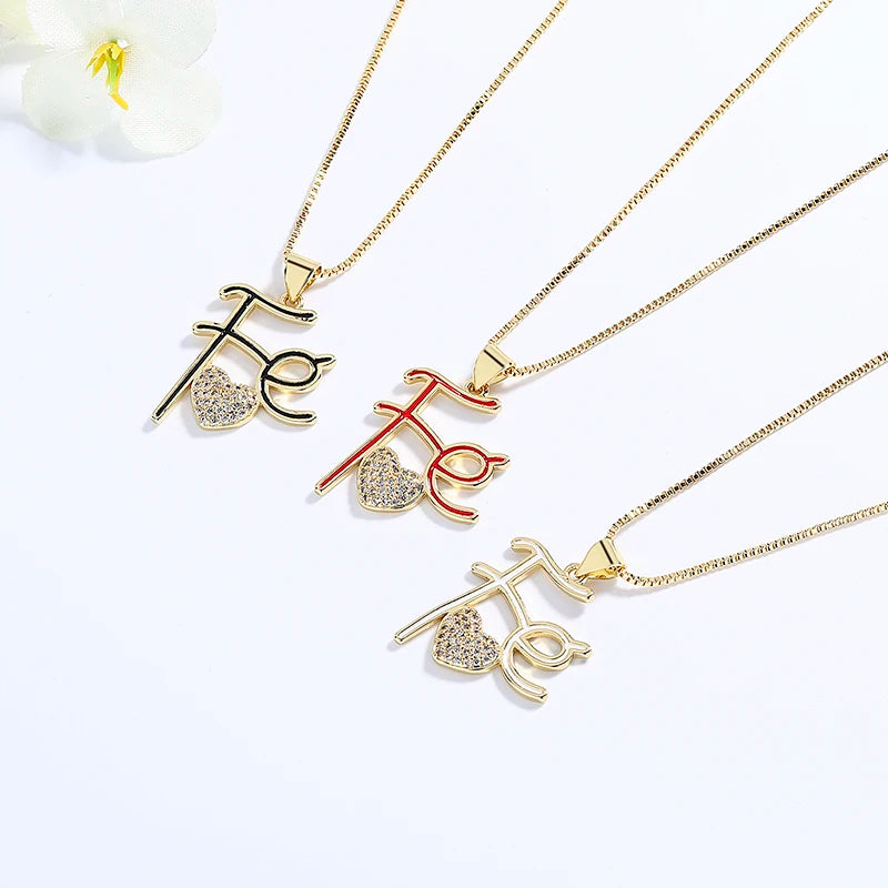 Heartfelt Messages Pendants Wholesale 18K Gold Plated Zircon Love Letter Necklace Fashion Jewelry Necklaces for Women