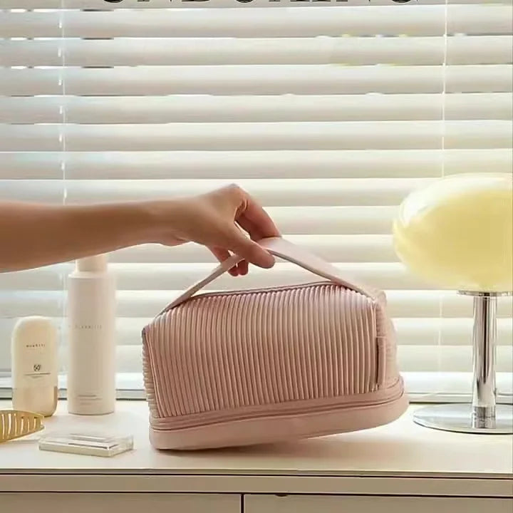 Large Makeup Bag  Double Layers PU Travel Cosmetic Bag Portable Travel Makeup Organizer Case for Women