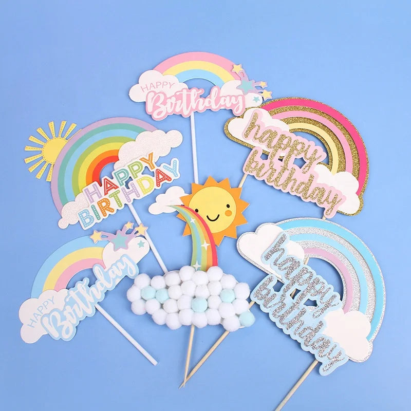 Creative Hairball Cloud Rainbow Sun Happy Birthday Cake Card Birthday Cake Plug-in
