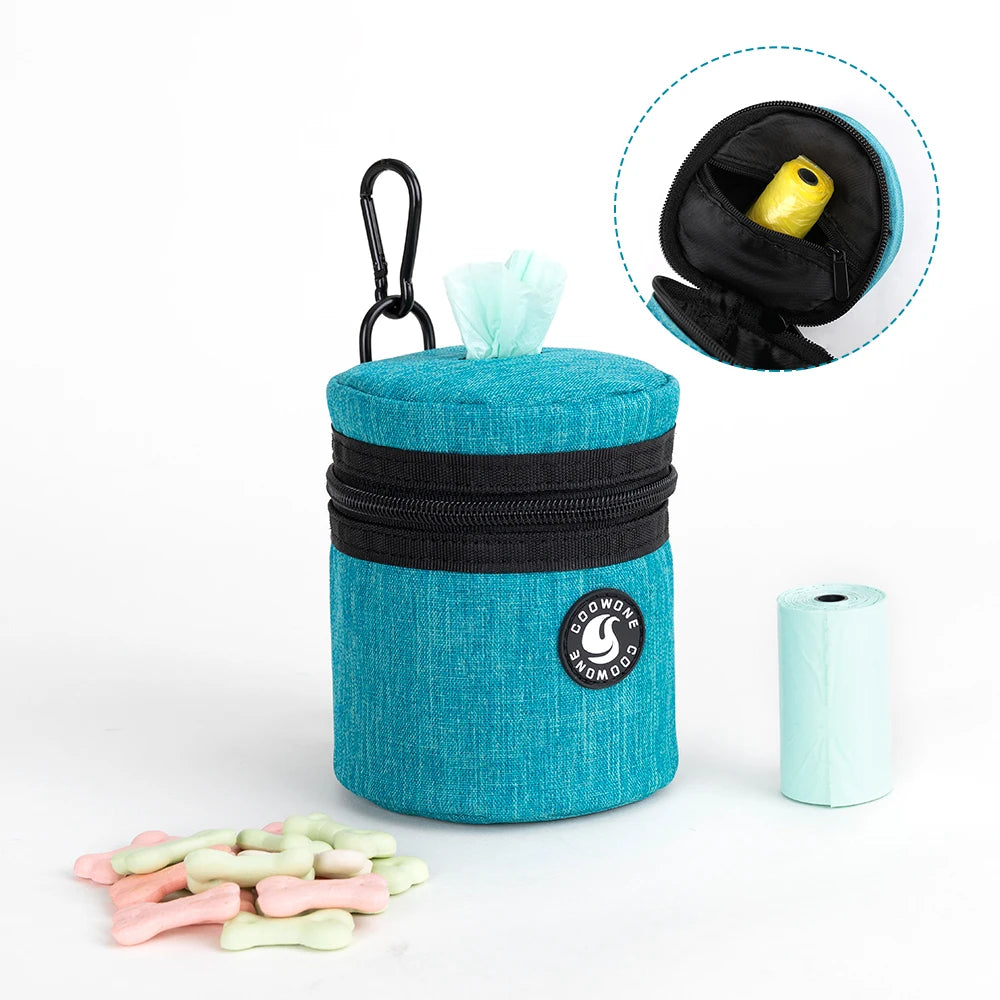 Large Capacity Oxford Dog Food Storage Bag Leash Attachment Round Dog Treat Pouch Bag with Poop Bag Holder