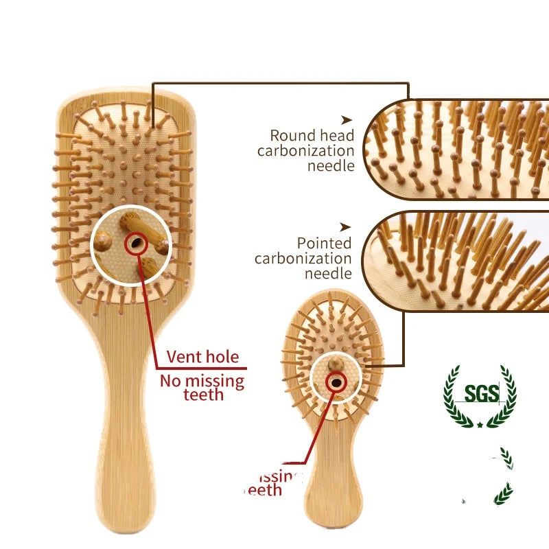 BOOMHOME Wholesale Hairbrush Paddle Round Bamboo Bristles Bamboo Hair Brush and Mirror Paddle Private Label