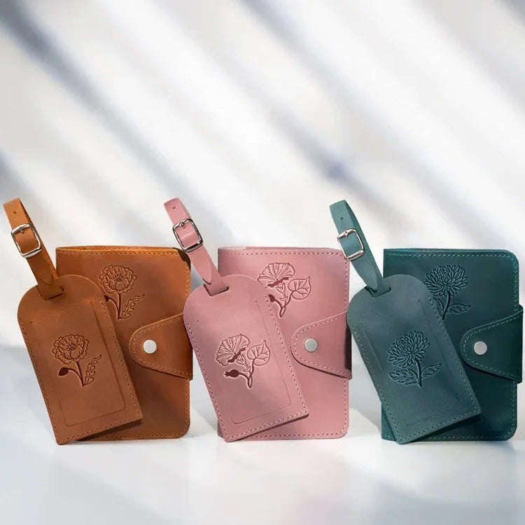 Wholesale Passport Cover Purse Wallets Personalized Custom Genuine Leather Passport Holder and Luggage Tag Set