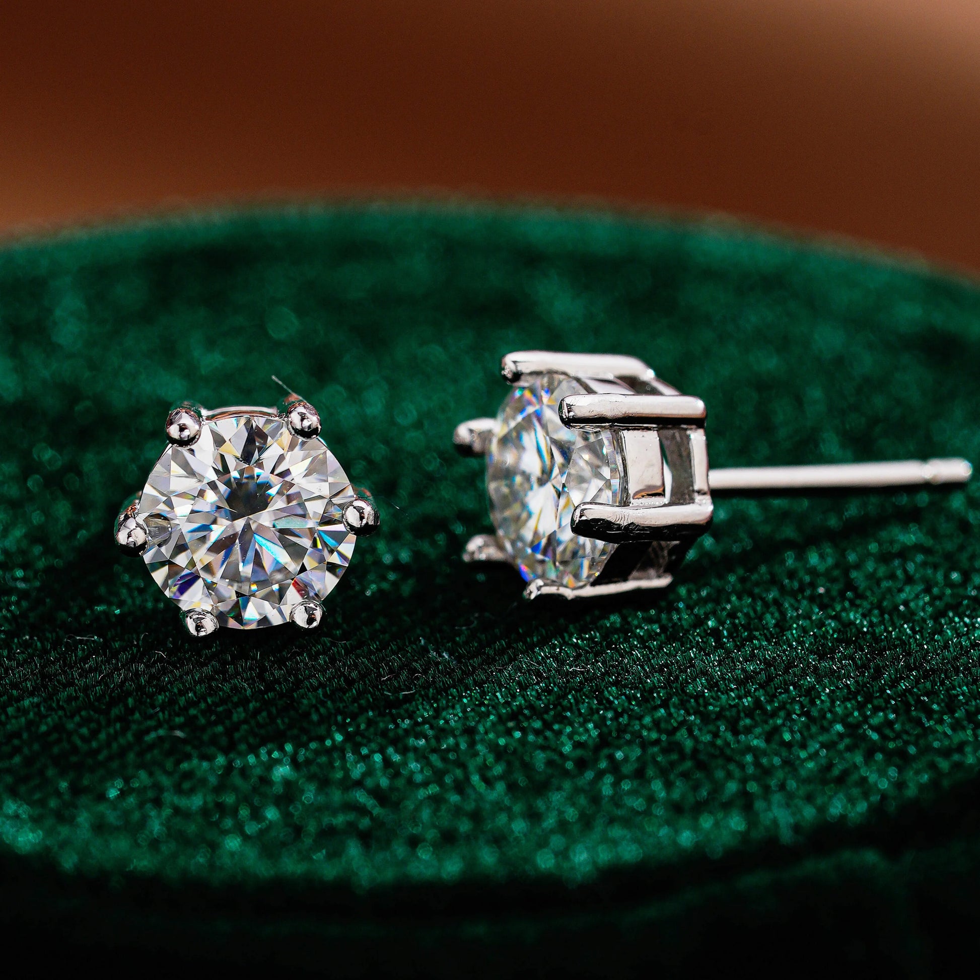 Destiny Jewellery's Fine Perfect Gemstone Solitaire Stud Earrings S925 Sterling Silver 18K Gold Plated Moissanite Diamond