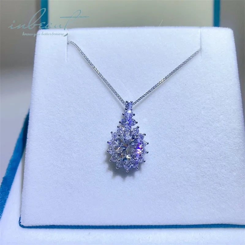 Silver 925 Original 3 Carat Brilliant Cut Diamond Test Past D Color Moissanite Blossom Pendant Necklace for Women Fine Jewelr