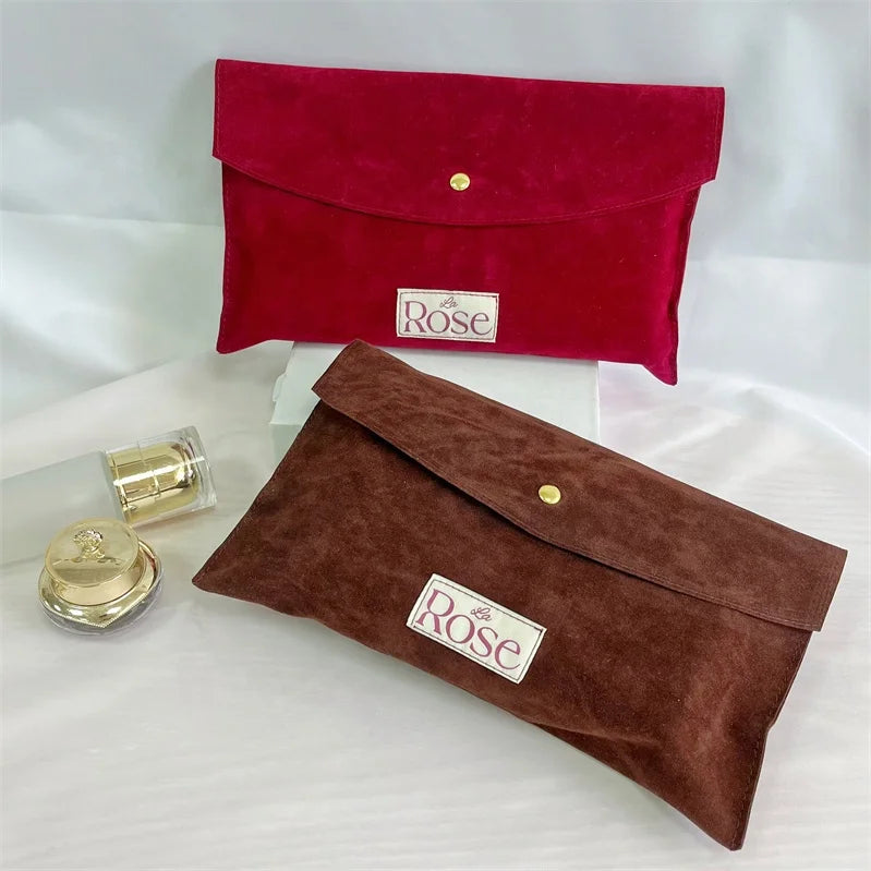 BSCI Chuanghua Velvet Envelope Bag Custom Logo Printing Velvet Button Envelope Bag Travel Portable Makeup Bag