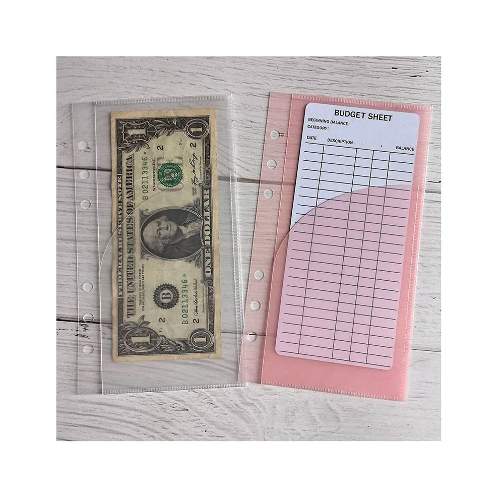 Custom Personalized A6 New Transparent Pink Purple Clear Plastic Cash Budgeting Pouch Two Pocket Frosted Cash Saving Envelope