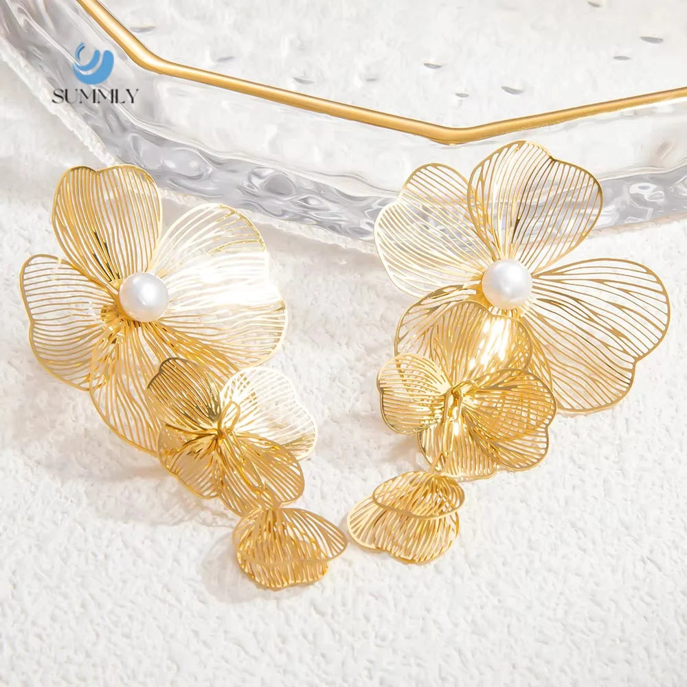 SUMMLY Vintage Wholesale Niche Premium Feeling Light Luxury Tassel 18K Gold Plated Stainless Steel Earrings Fashion Jewelry