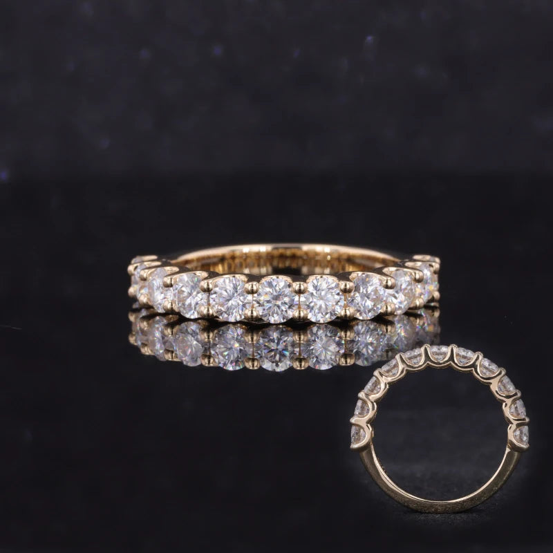 Starsgem 3mm Moissanite Gemstone 14K Solid Gold U Shape Prong Set Eternity Ring for Women Wedding Band