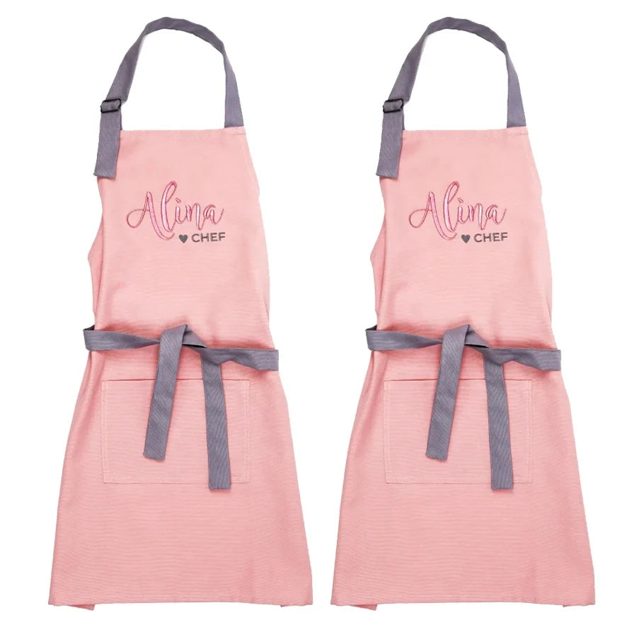 Eco-friendly  Sleeveless Twilled Combed Pink Cotton Customized Polyester Cotton Fabric Apron Embroidery Logo Custom for Girl