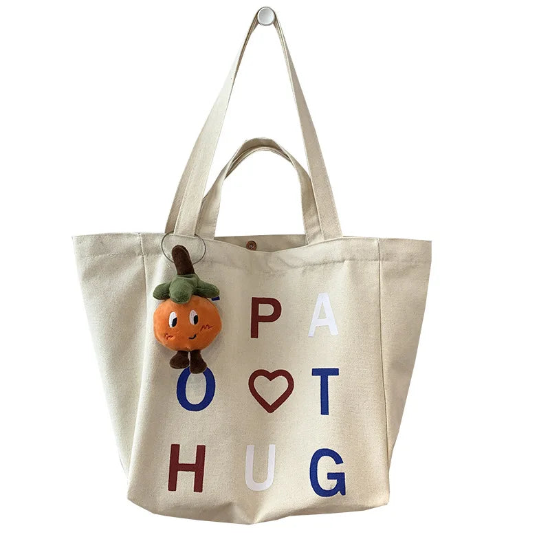New Korean Cartoon Eco-friendly Durable Canvas Tote Bag for Female College Students Large Capacity Book Bag One Shoulder Stra