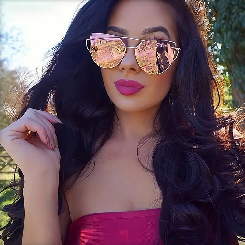 Classic Vintage Cat Eye Sunglasses for Women Fashion Metal Big Cateye Sun Glasses with Retro Mirror Shades