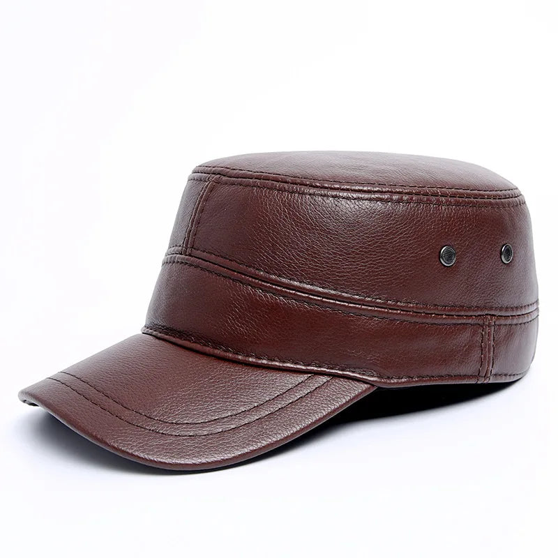 R025 Cowhideskin Leather Hat Hip Hop Cap Winter Warm Flat Top Fashion Adjustable Hats Baseball Caps
