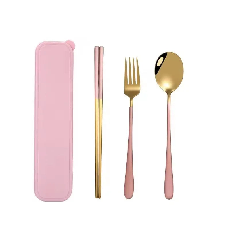 3 Pieces Portable Flatware 18/10 Stainless Steel Cutlery Set Travel Utensil With Case