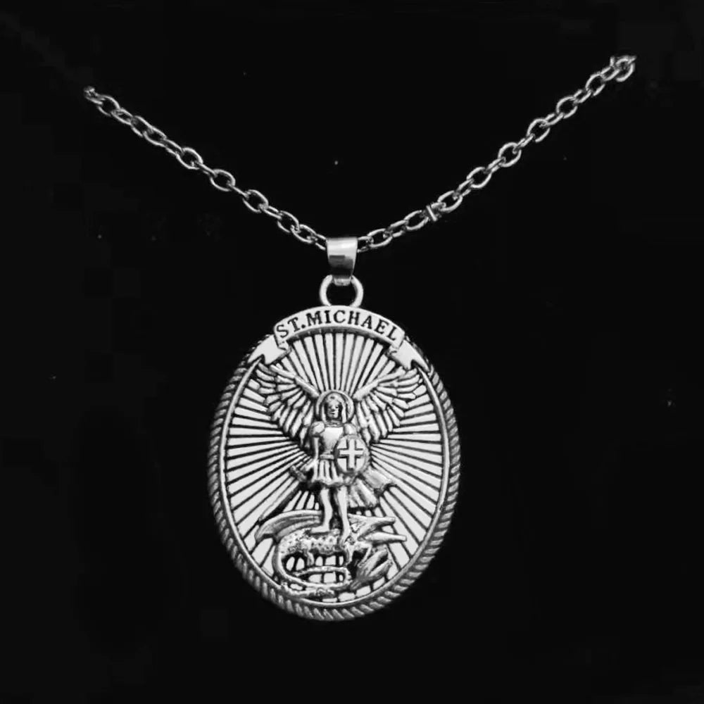 Non Tarnish Jewelry St Michael Necklace for Men Protection Lucky Catholic Archangel St Michael Necklace for Men Women Gift