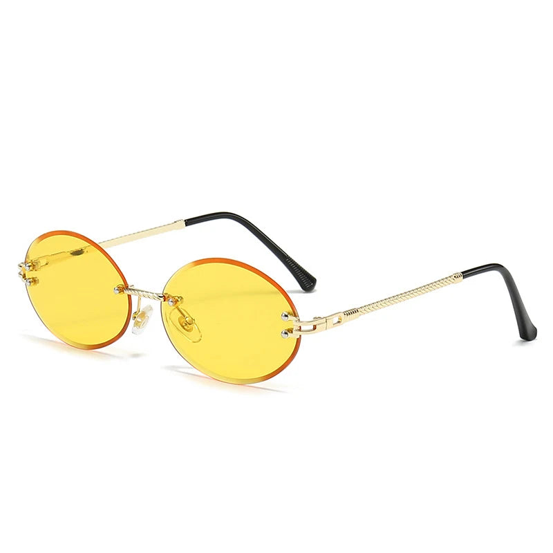 24020 Rimless Oval Sunglasses Women Small Metal Frame Fashion Clear Ocean Lens Shades Sunglasses Womens 2024 Vintage Eyewear