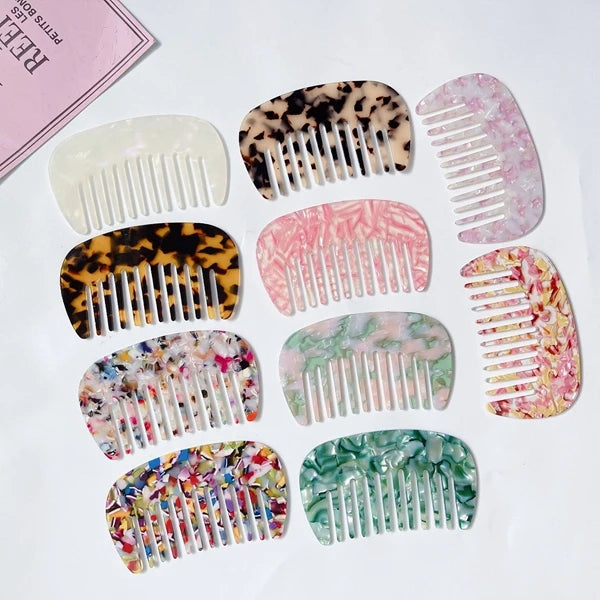 DIY Customize Gift Anti Static Detangler Hairbrush Portable Marble Cushion Travel Wide Tooth Comb Cellulose Acetate Pocket Co