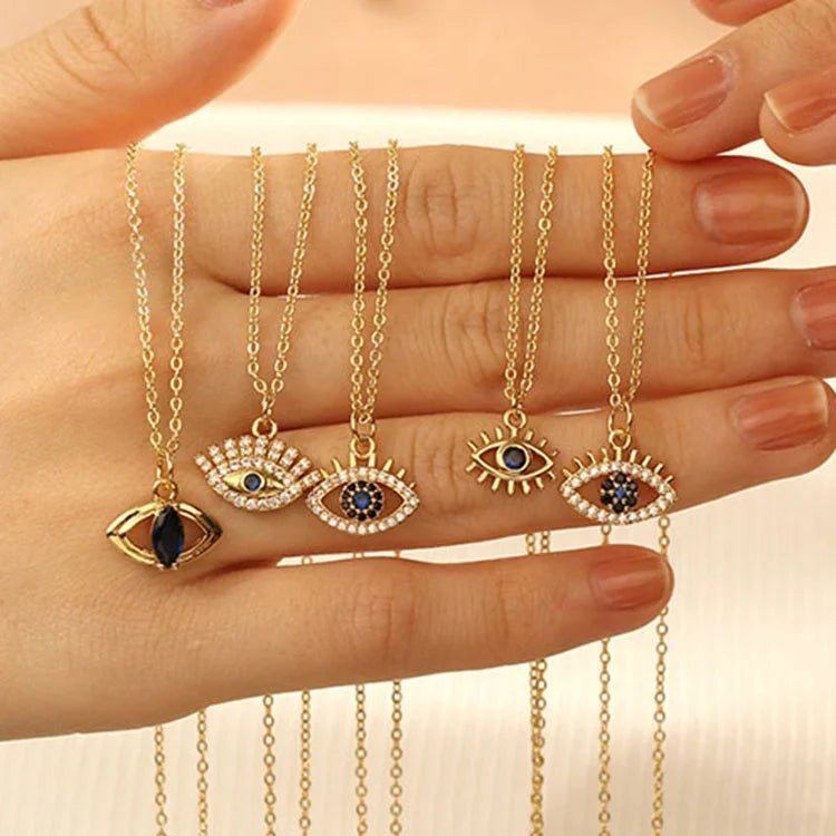 NZ1513 Fashion Dainty Mini 18k Gold Plated CZ Pave  Cubic Zirconia Evil Eyes Charm Chain Necklace for Women