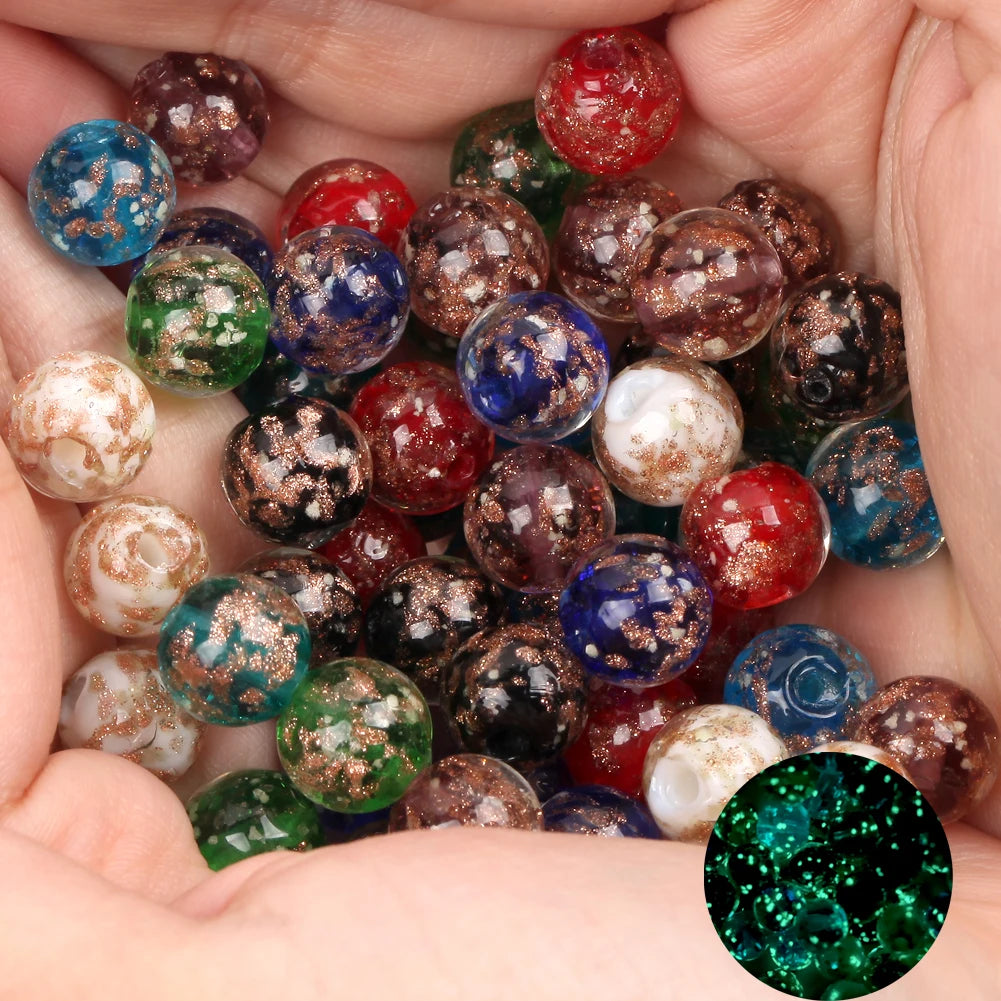 AsVrai U  Sands Powder Foil Inside Diy Handmade Lampwork Loose Round Beads Glazed Crystal Spacer for Jewelry Making