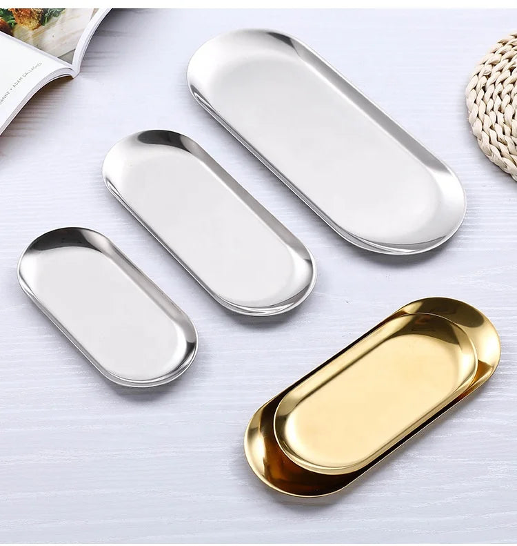 High Beauty Dessert Plate Stainless Steel Decorative Tray Fruit Cosmetics Jewelry Tray Golden Fruit Plate Stainless Steel Pla