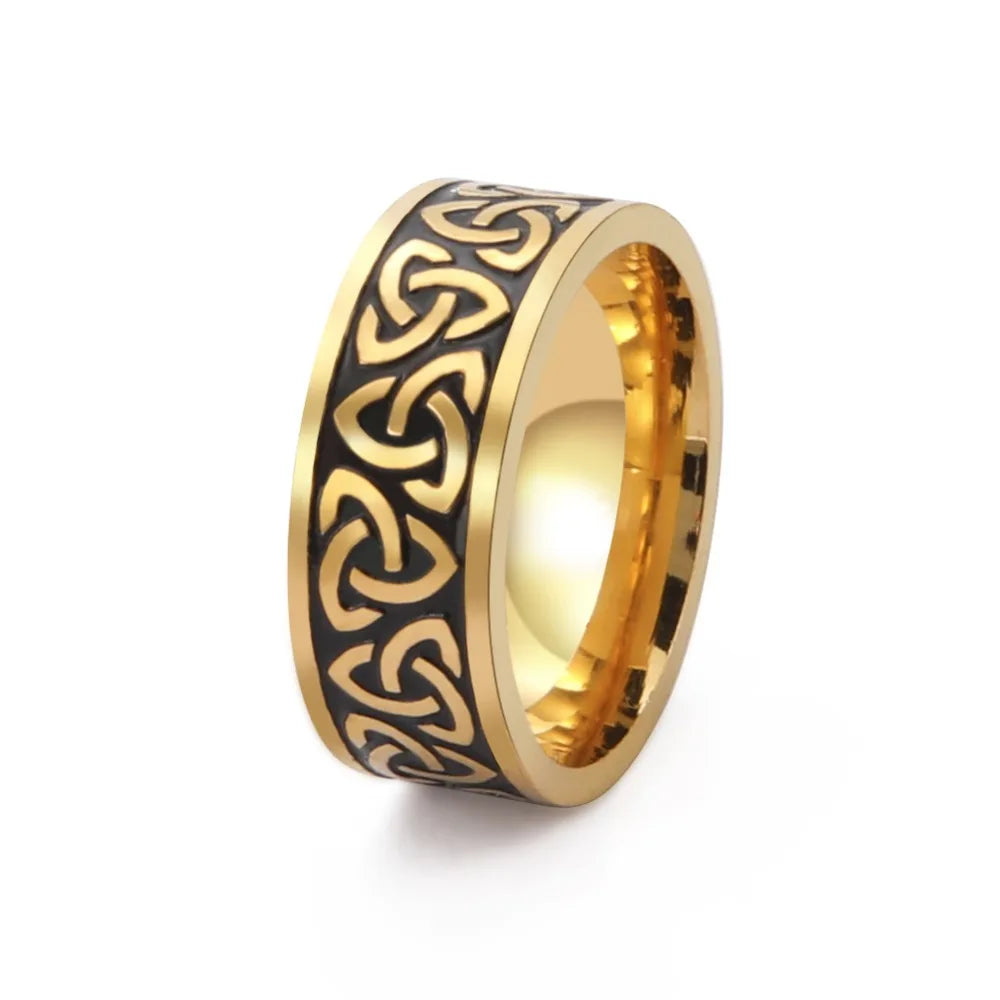 Fashion Retro Finger Thick Circle Ring Men Women Triangular Loop Celtic Knot Stainless Steel Promise Ring