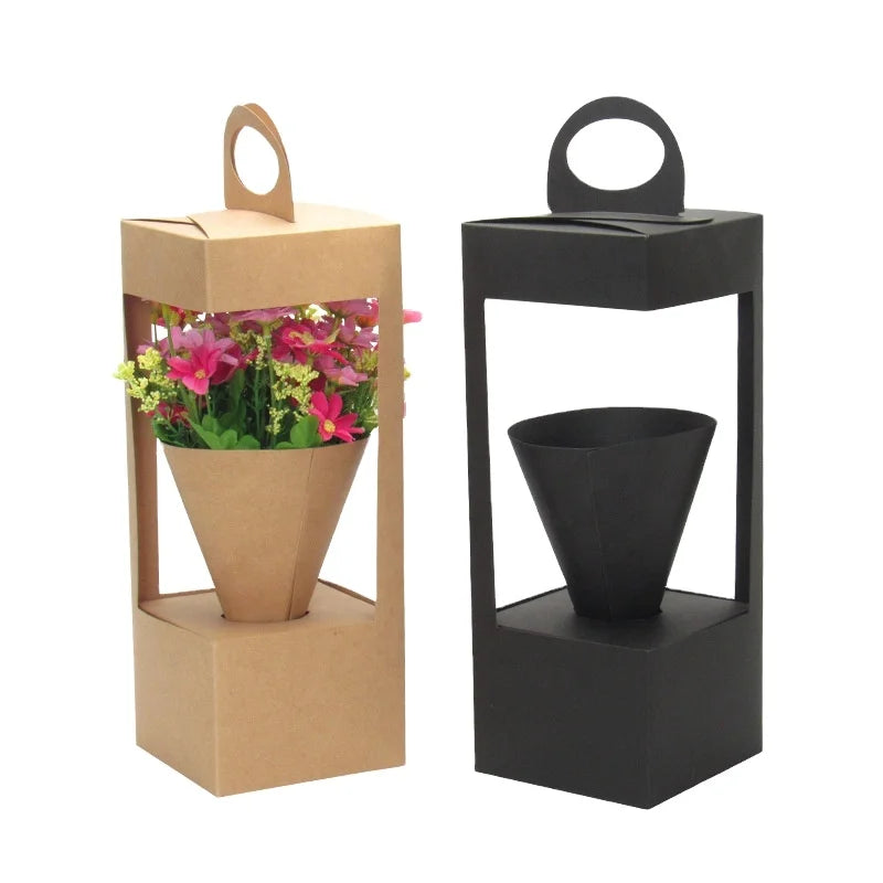 Hot Sale Customized Elegant Paper Kraft Flower Box With Handle Gift Box