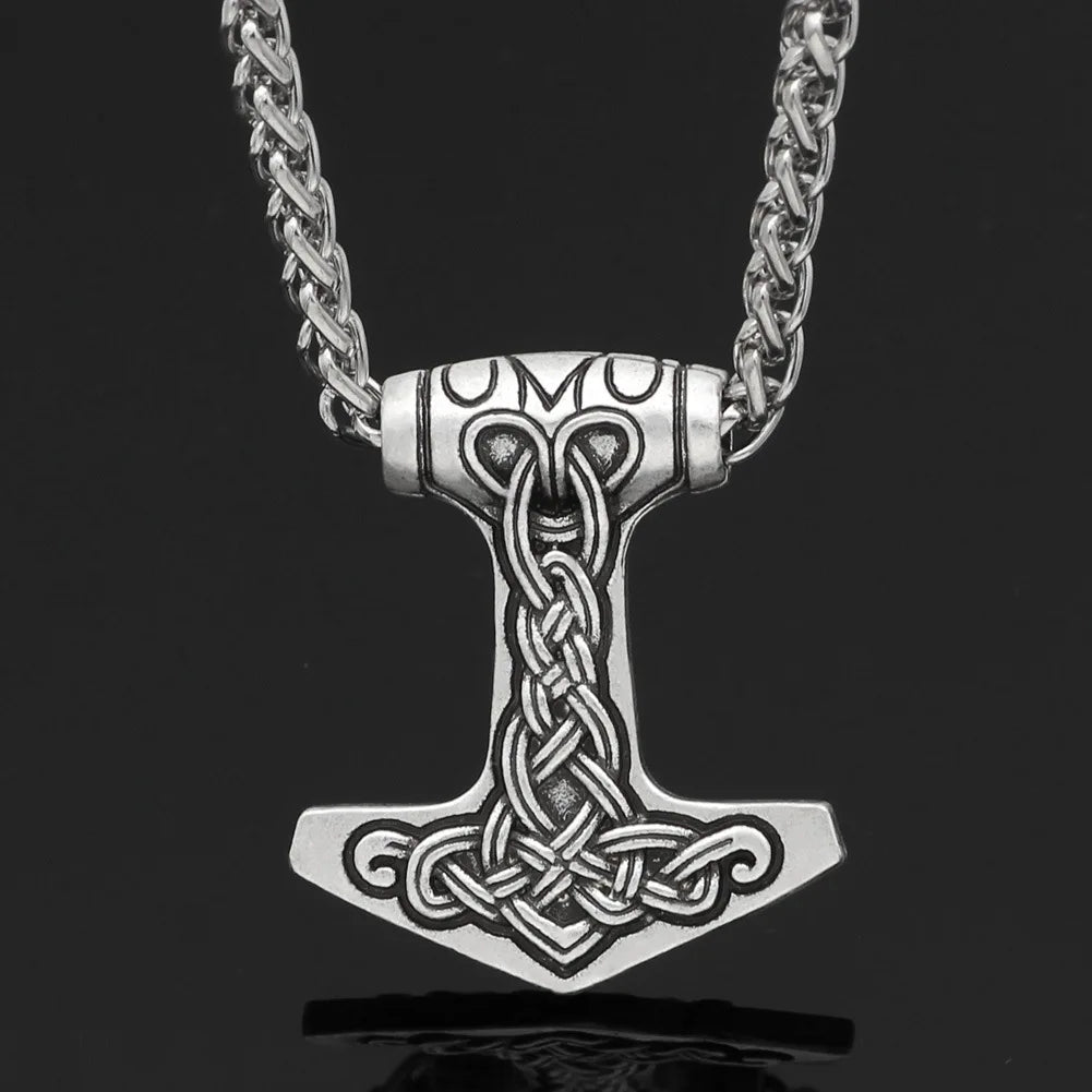 Norse Viking Thor's Hammer Pendant Necklace PD09 Stainless Steel Mjolnir Amulet Jewelry Vintage Odin Chain for Men Boys Gifts