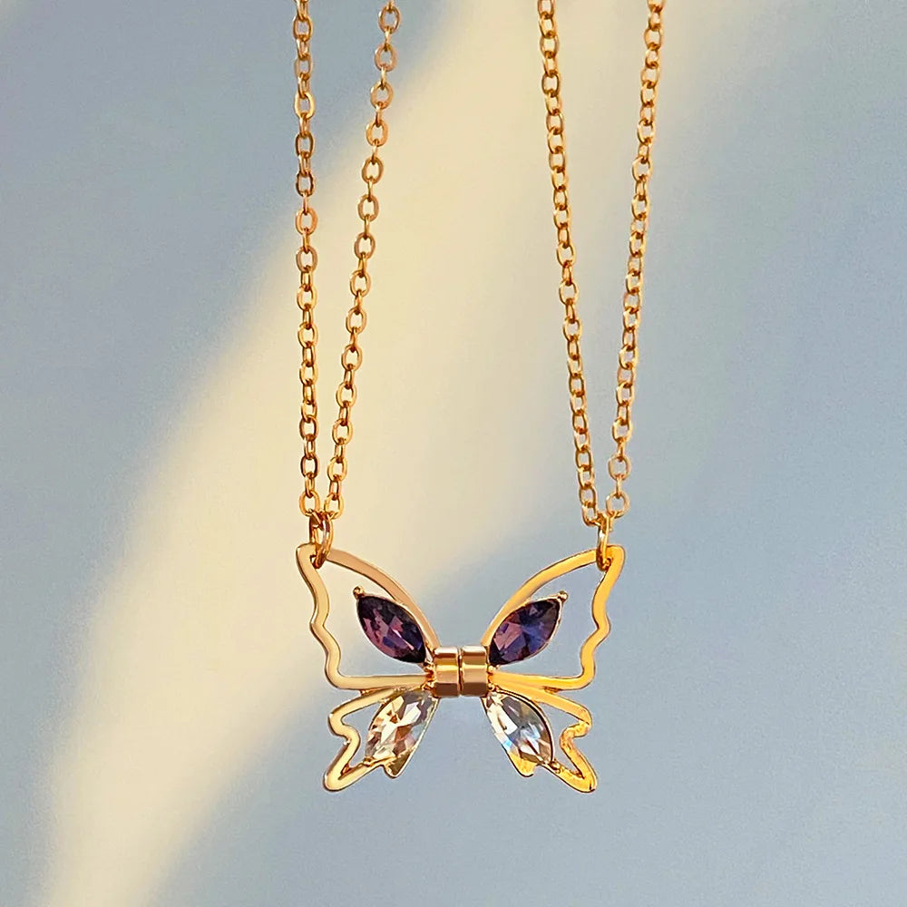 Fashionable Alloy  Butterfly Couple Friendship Necklace Creative Magnetic Hollow Crystal for Gift Occasions