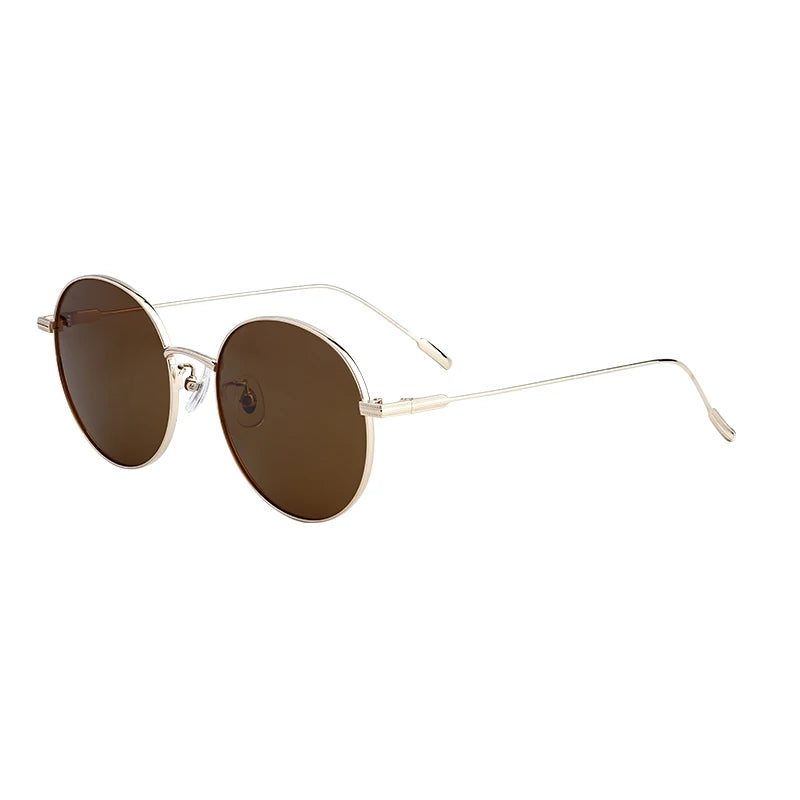 Classic Vintage Unisex Round Polarized Gold Titanium Sunglasses UV400 for Adult