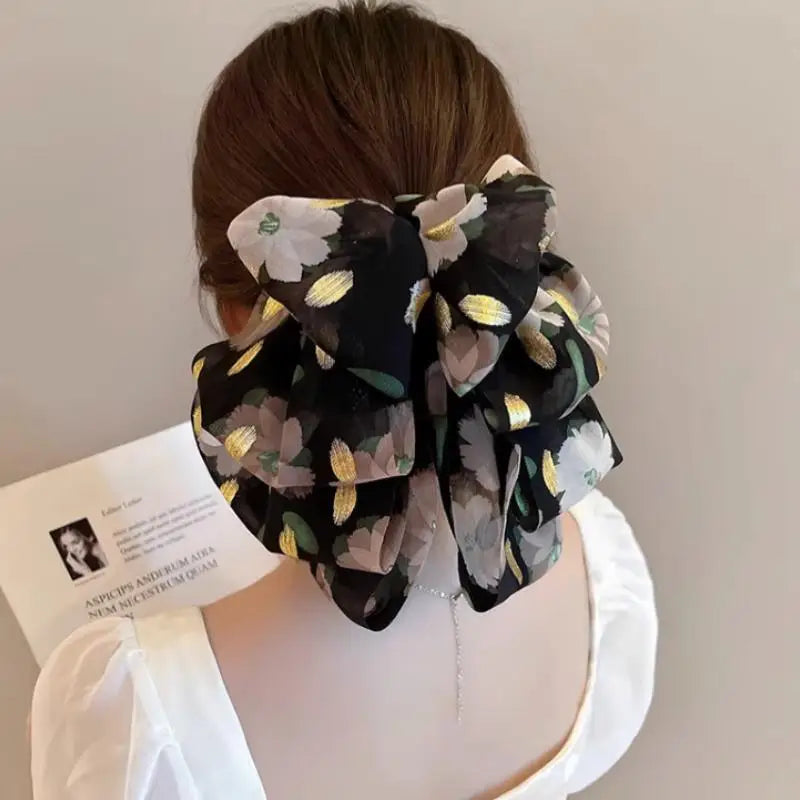 In Stocks Korean Vintage Floral Bow Large Spring Hair Clips Hair Accessory Handmade Custom Fabric Bow Hair Clips