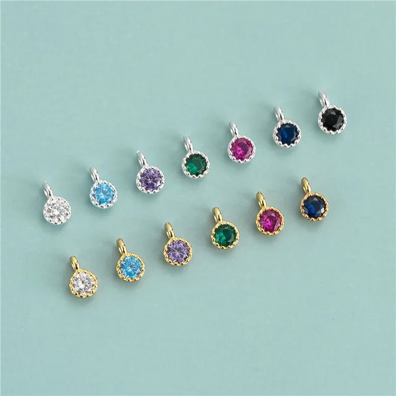 S925 Sterling  Silver Round Zircon  Mini Charms for Bracelet Necklace Earrings DIY Making Supplies Wholesale