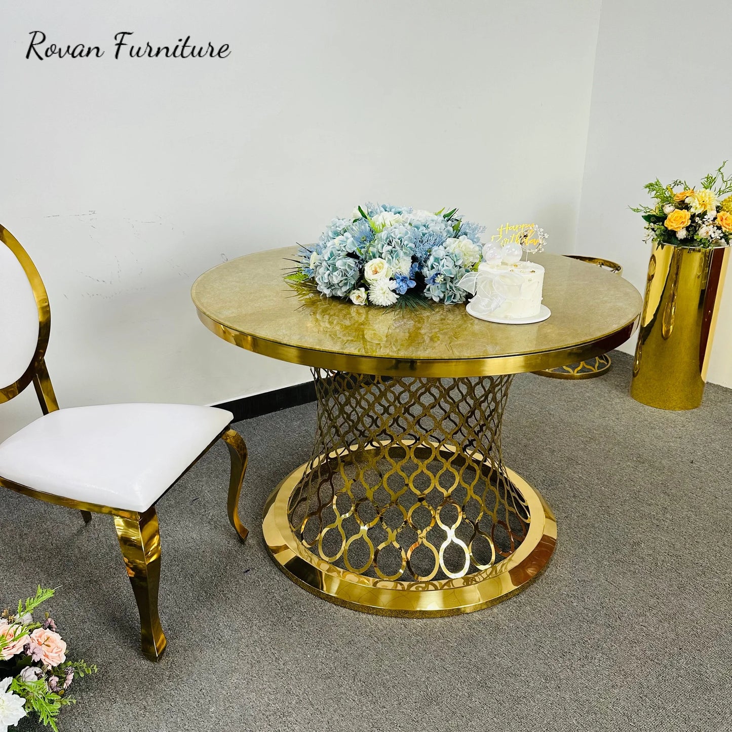 New Style Table Round Top Gold Stainless Steel Base Coffee Table for Wedding Events