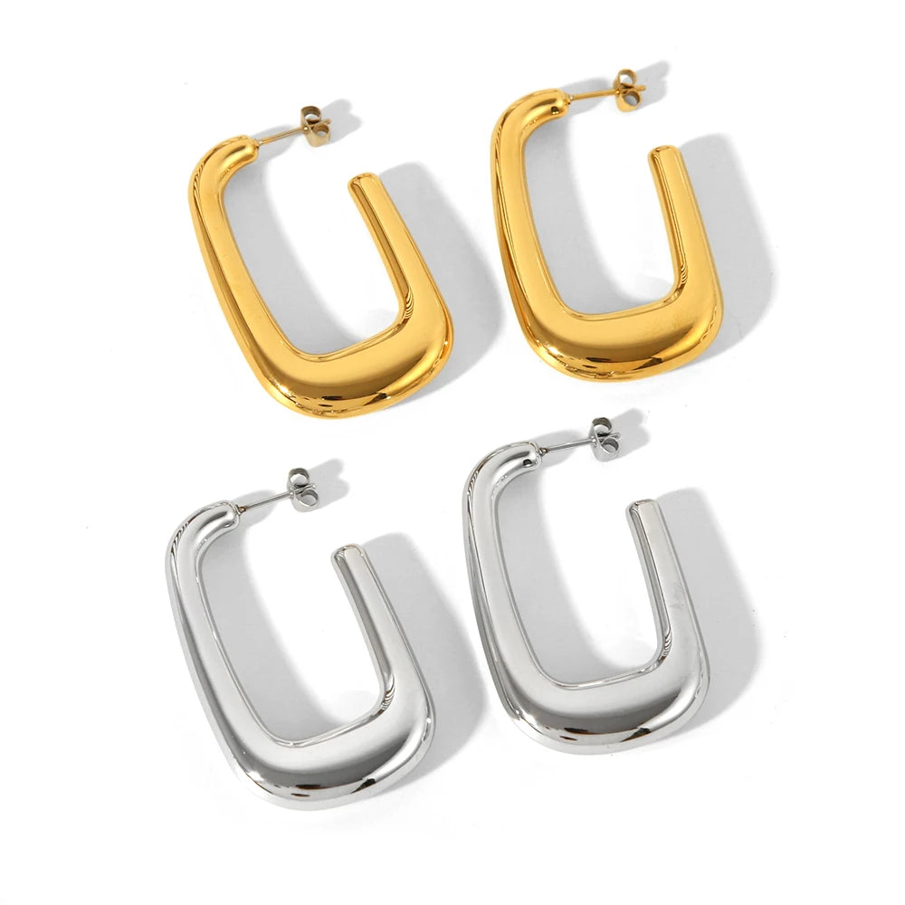 Hip Hop Stainless Steel 18K Exaggerated Big Size Chunky U Shape Joyas De Acero Inoxidable Women Earrings for Daily Life