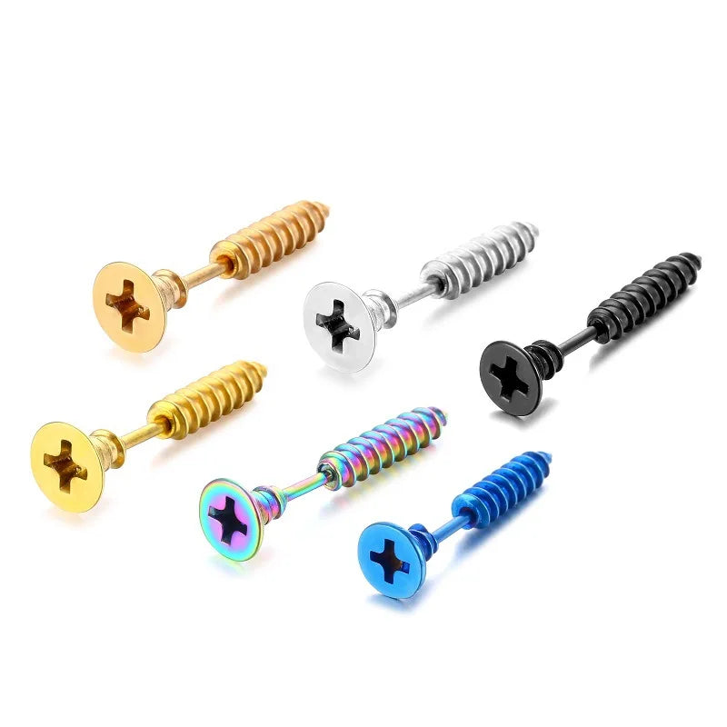 SC New Arrival Trendy Hip Hop Earrings Simple Punk Stainless Steel Earrings Fashion Colored Screw Stud Earrings for Men