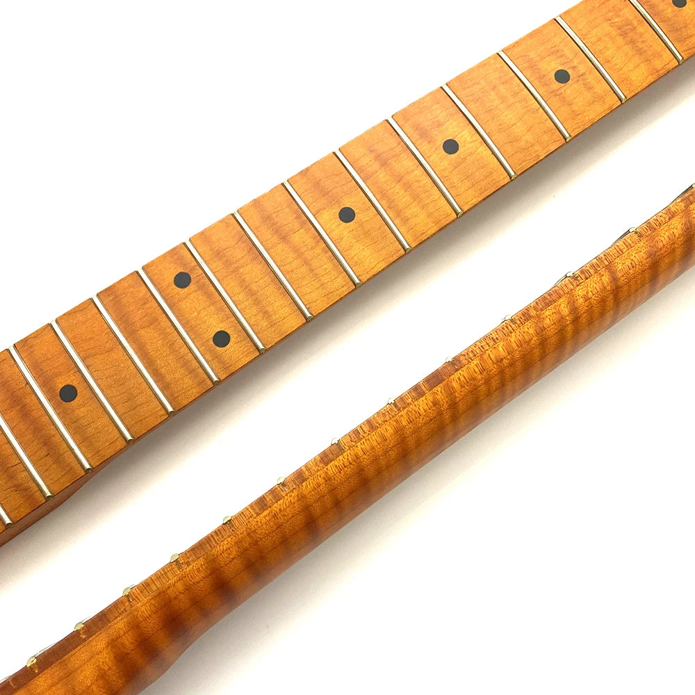 9.5 Inch 22 Frets Electric Guitar Neck TL Roasted Flame Maple Guitar Neck with Maple Fretboard